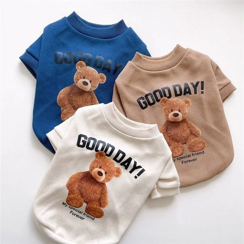 Cotton Fashion pet dog cat clothes cute Breathable Pet T Shirts Clothing cartoon bear Crew Neck Puppy Hoodie pet supplies