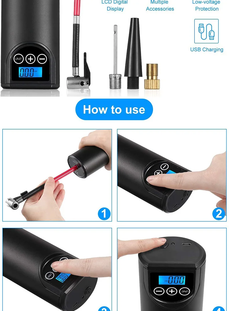 Handheld multifunctional electric air pump intelligence 150 psi flashlight ball mini portable car electric air pump bicycle