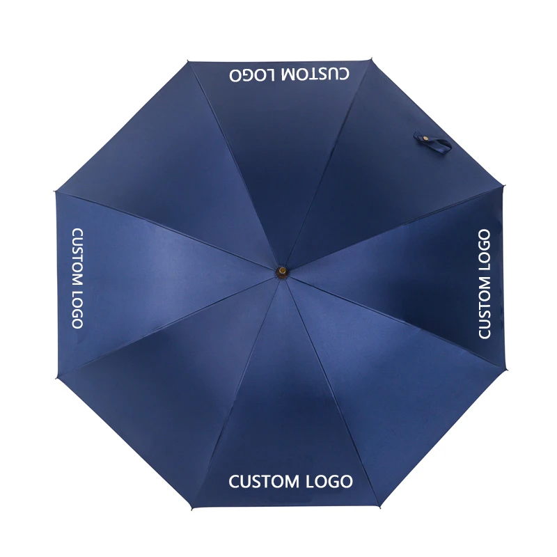 Custom logo printing personalised golf umbrella black uv coating sun protect golf umbrella with wooden handle