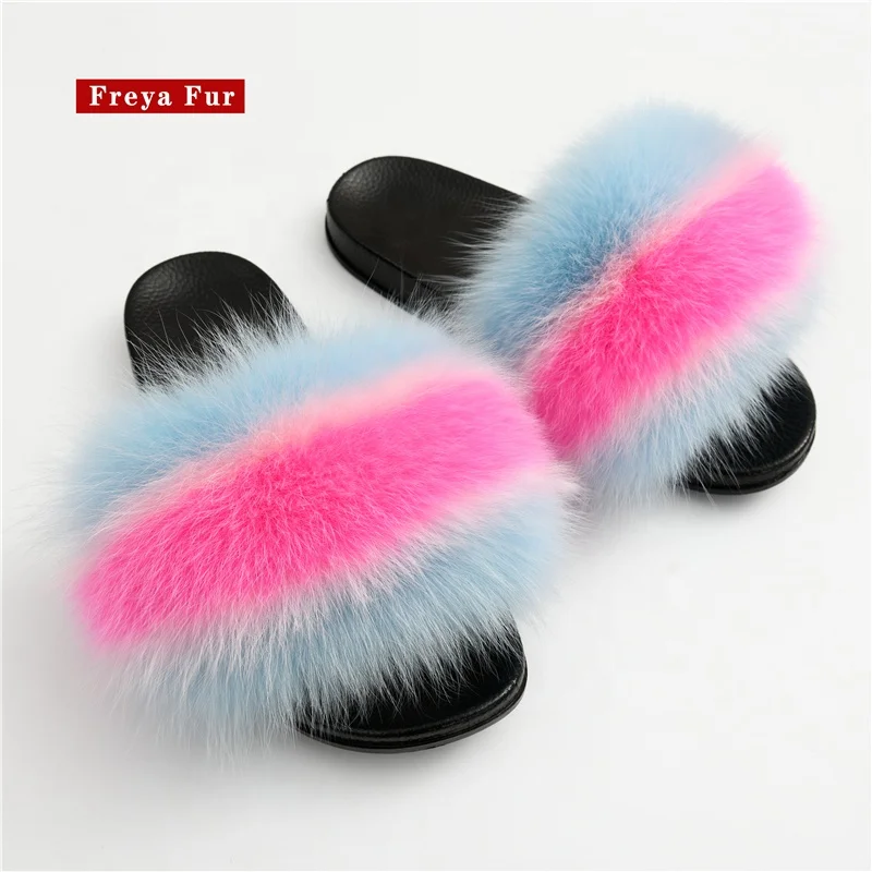 
2021 New Arrivals Designer Fur Ladies Slippers Fluffy Outdoor Multi Color Real Fur Slides 