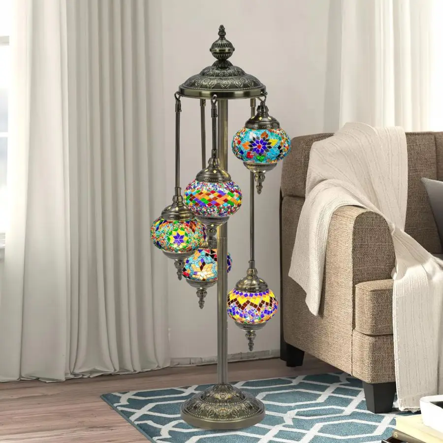 Marrakech Decorative Night Light 5 Globes Turkish Mosaic Floor Lamp Moroccan Tiffany Style standing Lamp