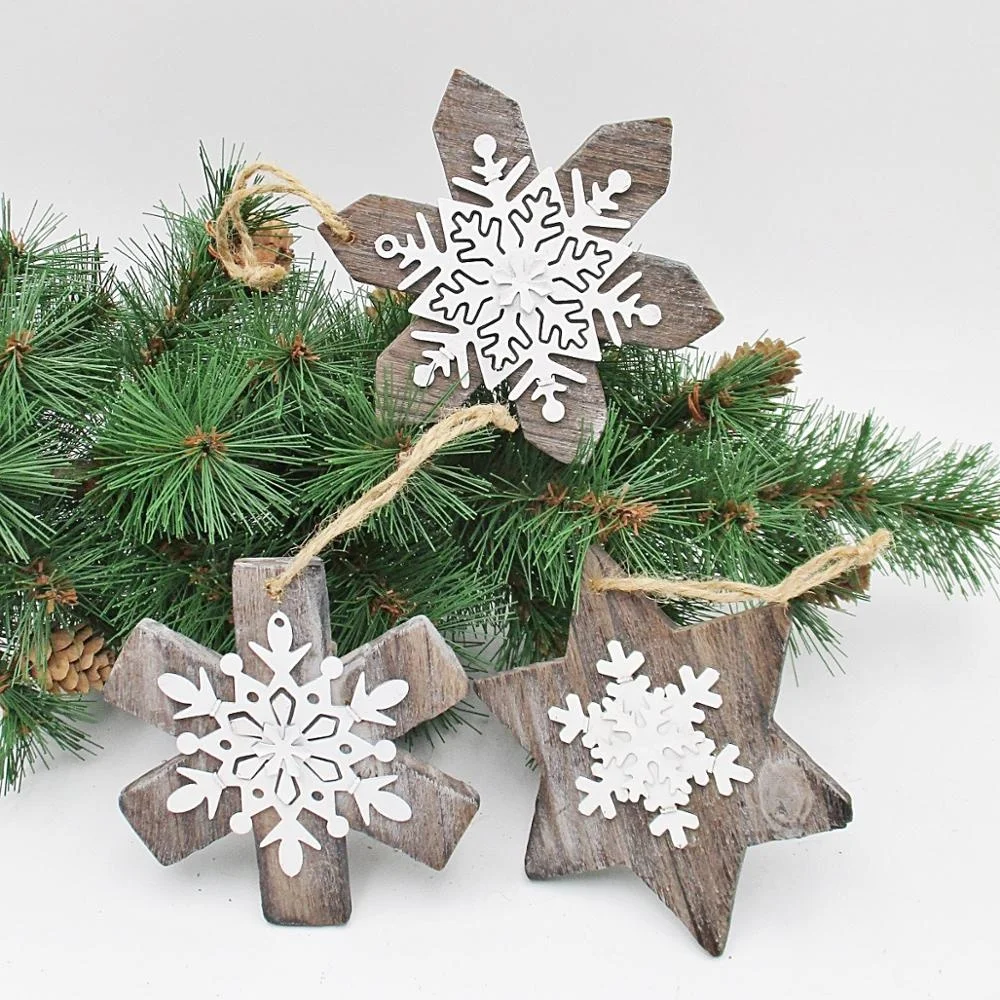 New Product Rustic Frozen Snowflakes Design Christmas Tree Wooden Hanging Ornaments for Home Holiday Party Supplies Decoration
