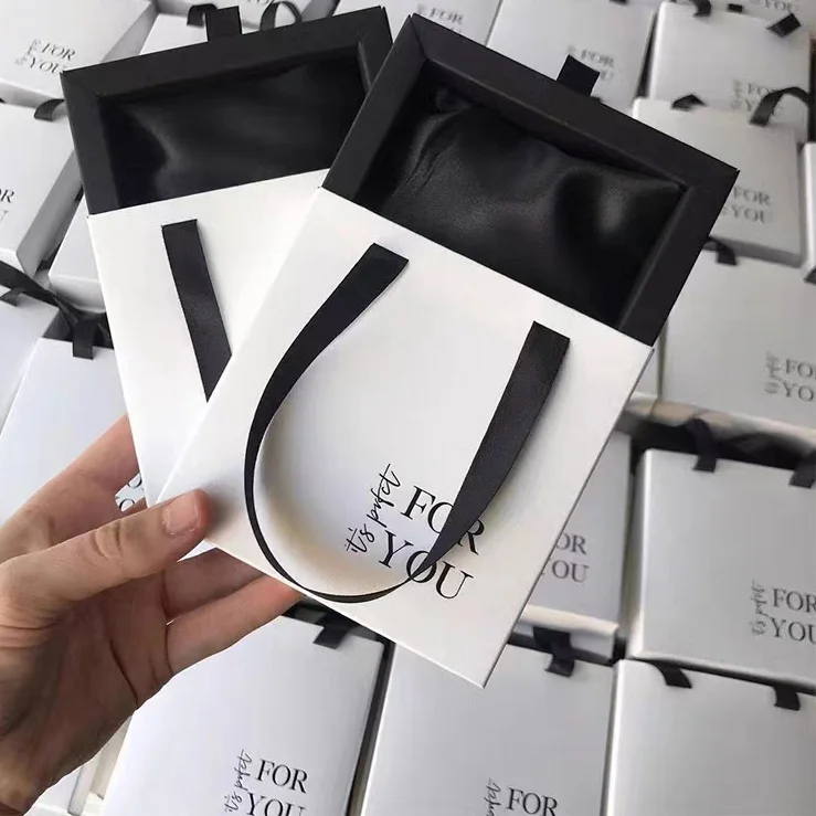 Custom Logo cute pink Jewellery Packaging Printed Cardboard Drawer Box ring earring necklace Jewelry Sliding Packaging Box