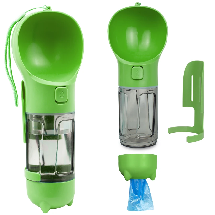 Лидер продаж, уличная многофункциональная 4 в 1 портативная бутылка для воды для собак, бутылка для напитков для путешествий с пищевым контейнером