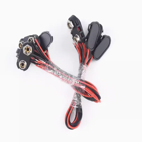 9V battery clip/9V battery clip with red and black wire ends stripped and tinned