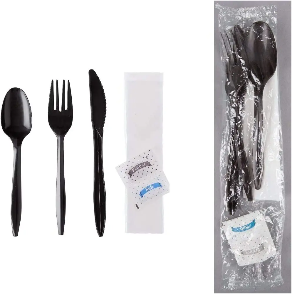 Wholesale Pp Disposable Flatware Plastic Cutlery Sets Salt Pepper Napkin Kits Takeout Dinnerware Set