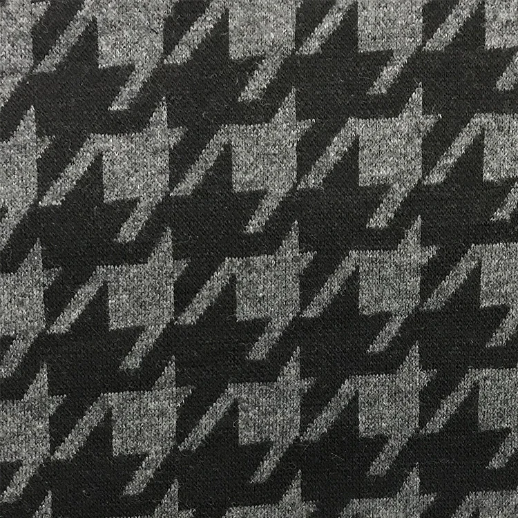 High Quality Practical Black Grey Big Houndstooth Cotton Nylon Wool Polyester Blend Knitted Fabric