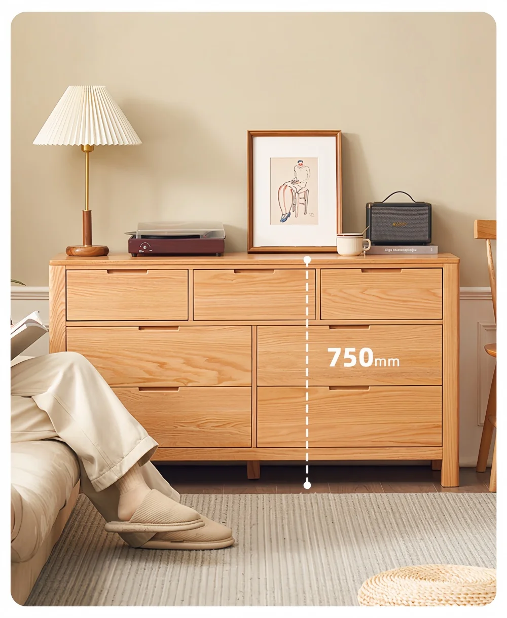 Modern Simple All-Solid Wood Dresser Oak/Black Walnut/Cherry Wood Bedroom Storage Cabinet