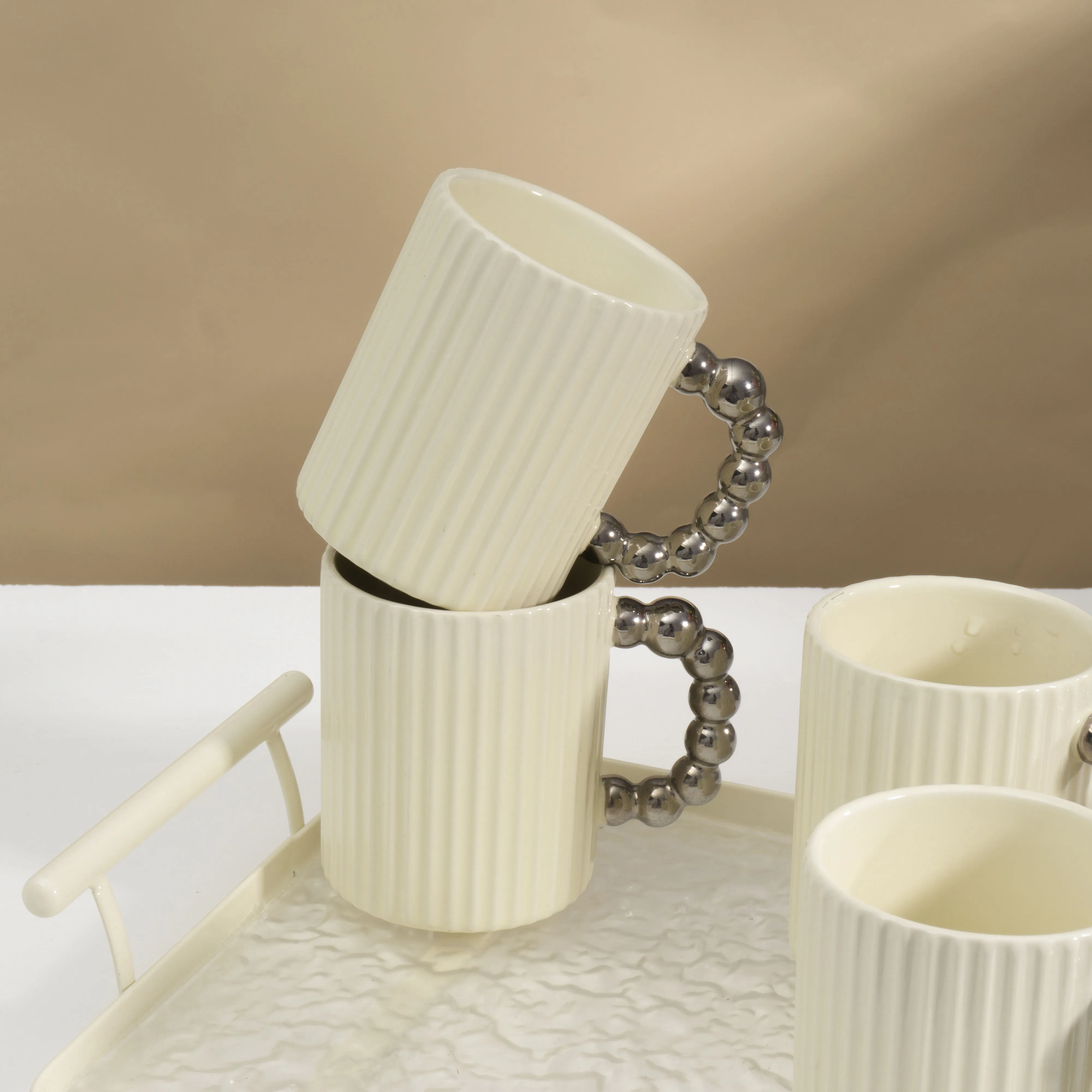 Nordic home living room corrugated ceramic tea set water set light luxury simple creative cold kettle water cup teapot tea cup