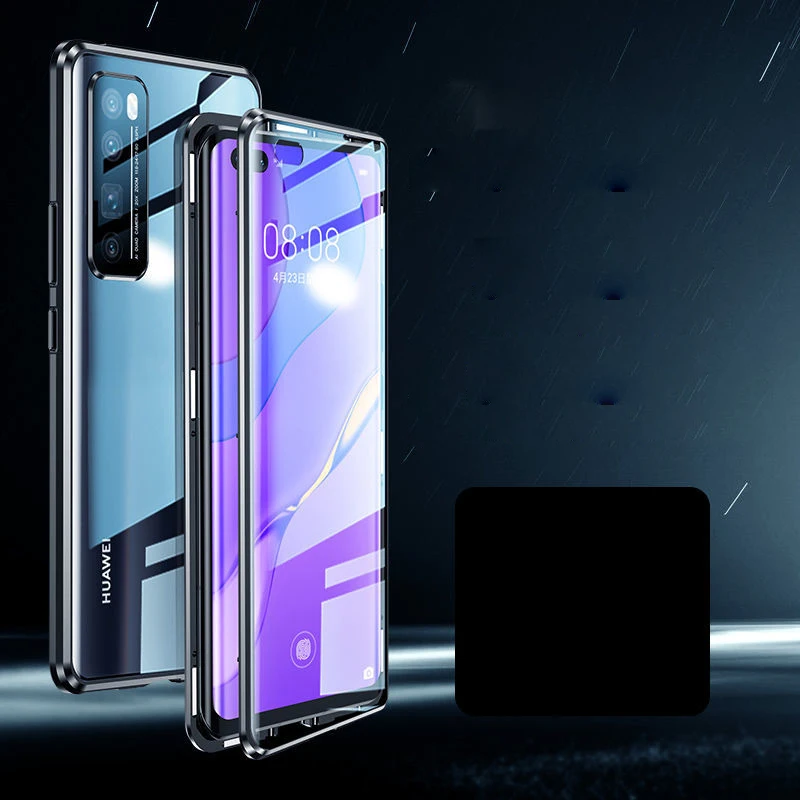 for Huawei Nova 7 360 Protection Double Sided Tempered Glass with Camera Lens Protection Metal Bumper HD Cover