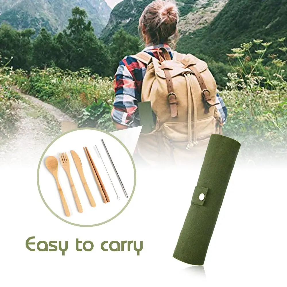 
Reusable natural and eco-friendly 7 pcs Caring Planet Bamboo Cutlery set to-go flatware set with portable case 