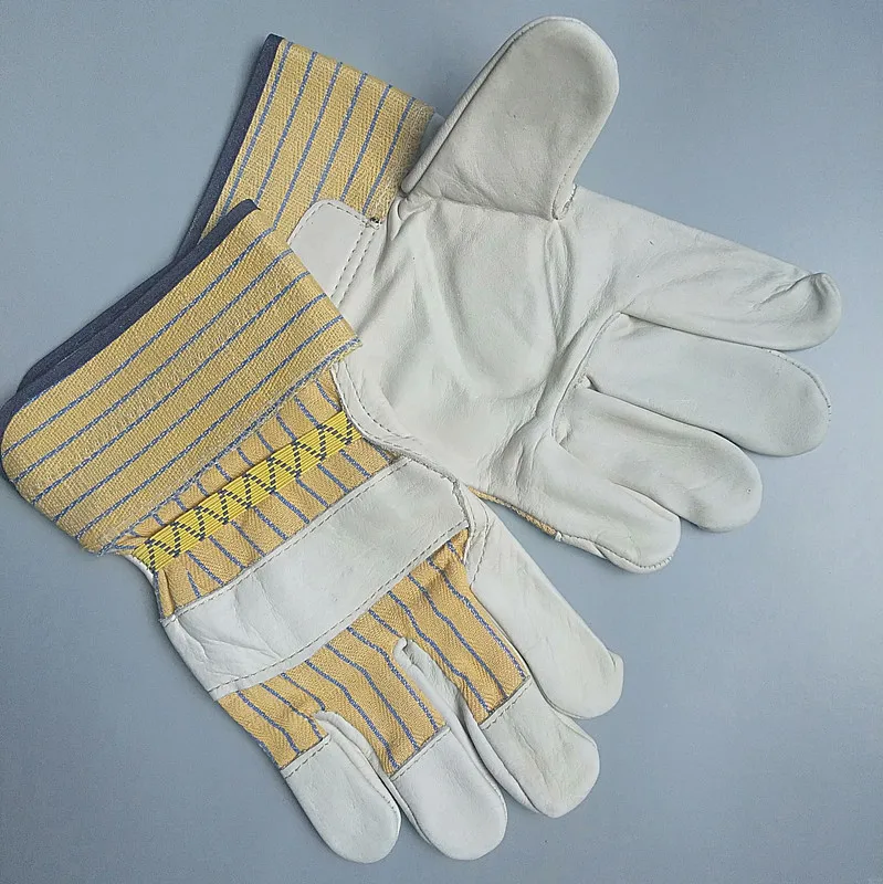 Durable Cow Grain Leather Palm Breathable Cotton-Back Gloves Construction Driver Work Gloves