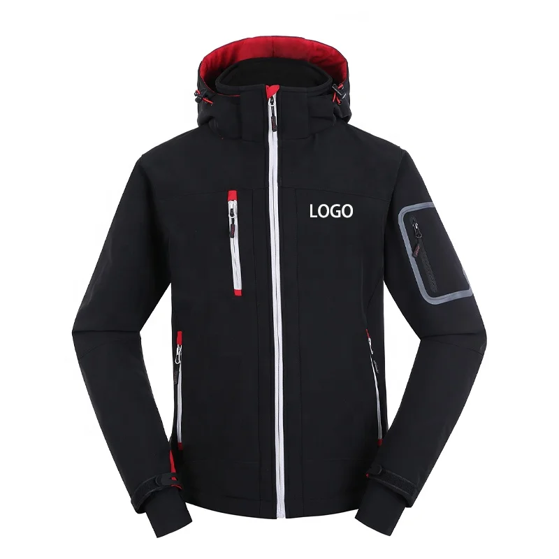 Custom logo Outdoor Work Wear Uniform Soft Shell Waterproof Windproof Windbreaker Mens Fleece Lined Polyester Softshell Jacket