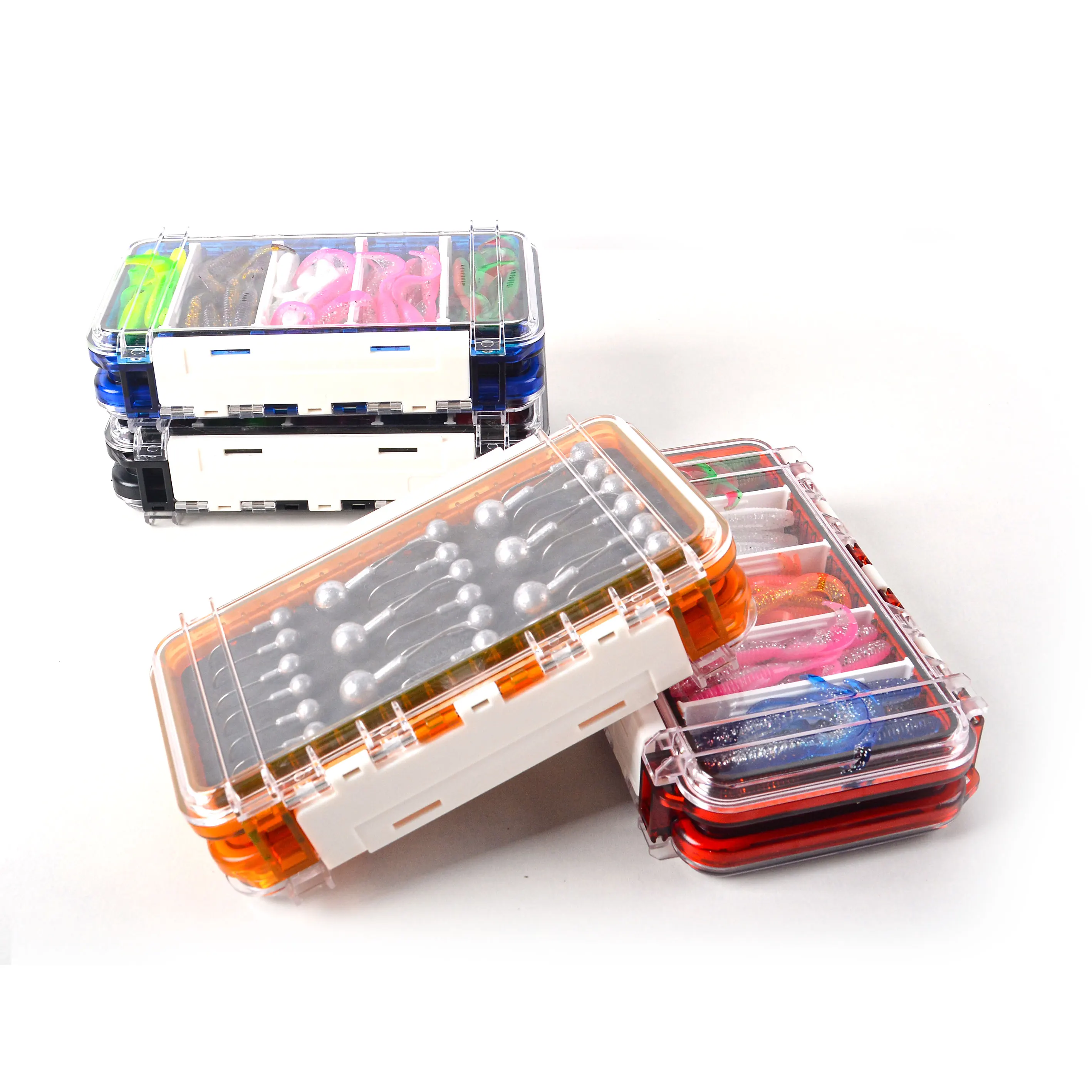 Custom 74 pcs Luya reel tail double sided box soft fishing lure bait lead head hook set Accessories