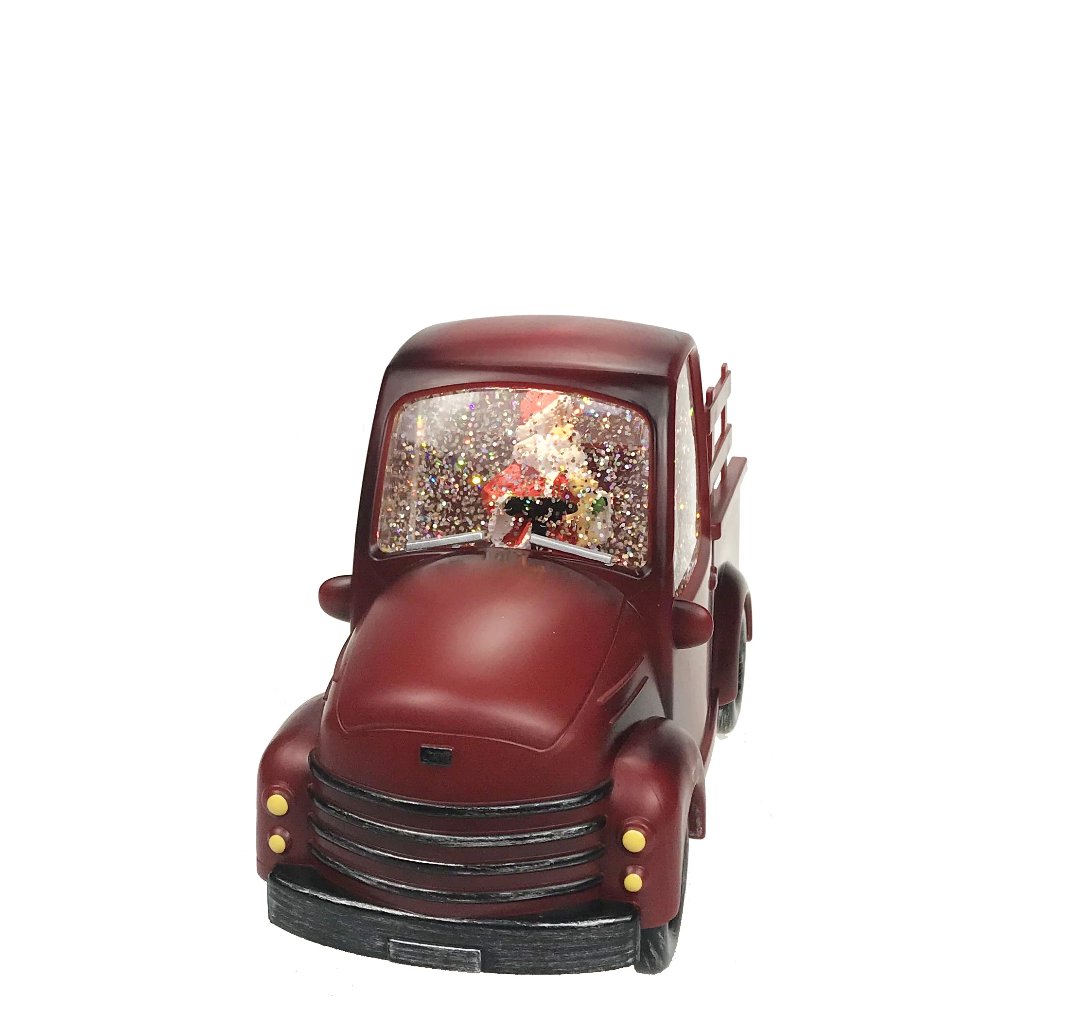 Рождественские товары, украшение из смолы с подсветкой, красный грузовик Санты, светодиодный светильник с водяным блеском, крутящаяся декорация со снежным шаром