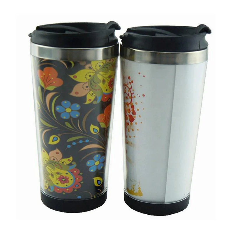 Double wall promotional coffee mug with advertising custom logo cafe cup paper insert tumbler