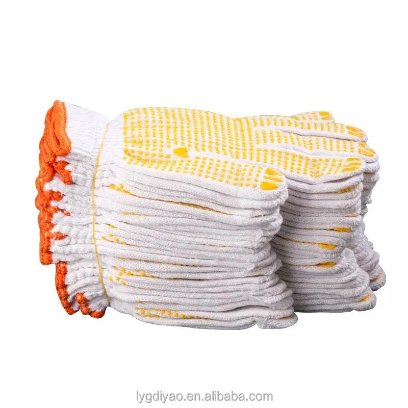 Factory Wholesale Price Single Side Black PVC Dotted Bleach White Cotton Safety Gloves