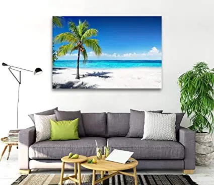 Wall Art Summer Ocean Waves Prints Coconut Trees on Sands Beach Seascape Painting Sea Nature Pictures