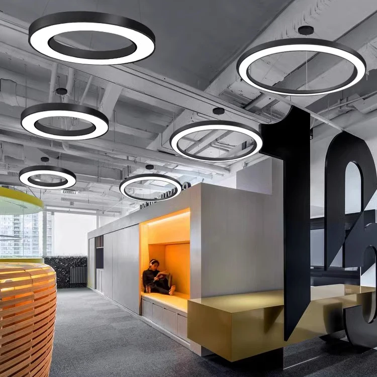 Restaurant bar decoration lighting hanging lamp round LED linear chandelier office ceiling pendant lights circle linear light