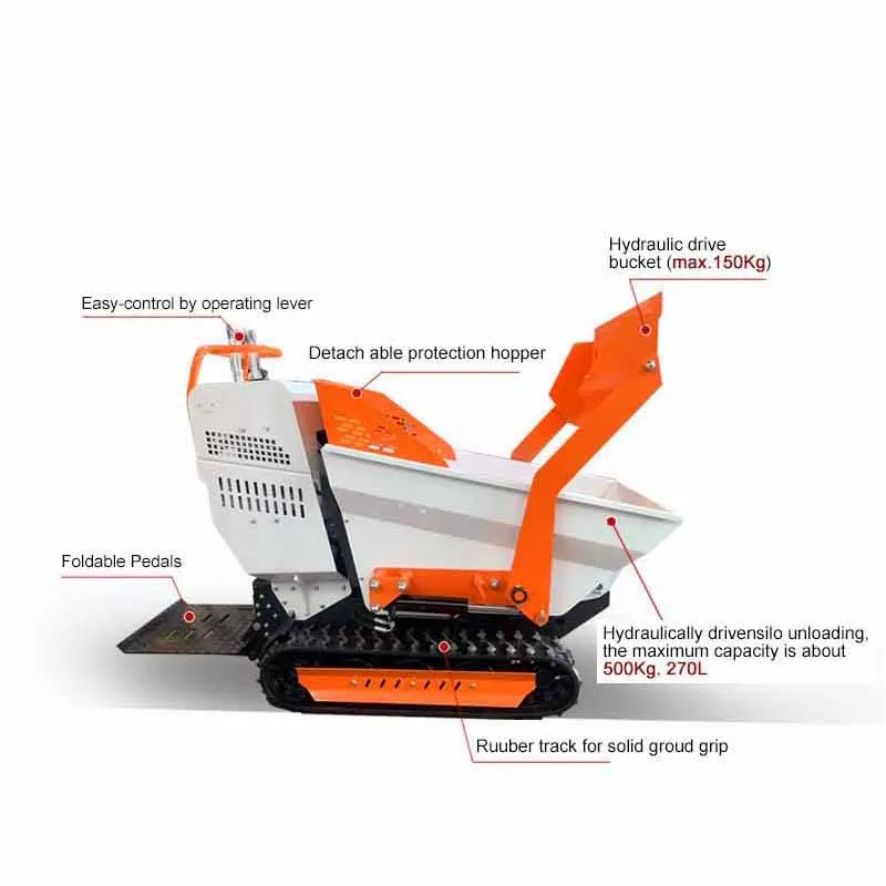 Hydraulic Tracked gasoline Mini Dumper 300 kg/500 kg/1000 kg Skip Loader/dumpers with Loncin engine EPA/Euro 5