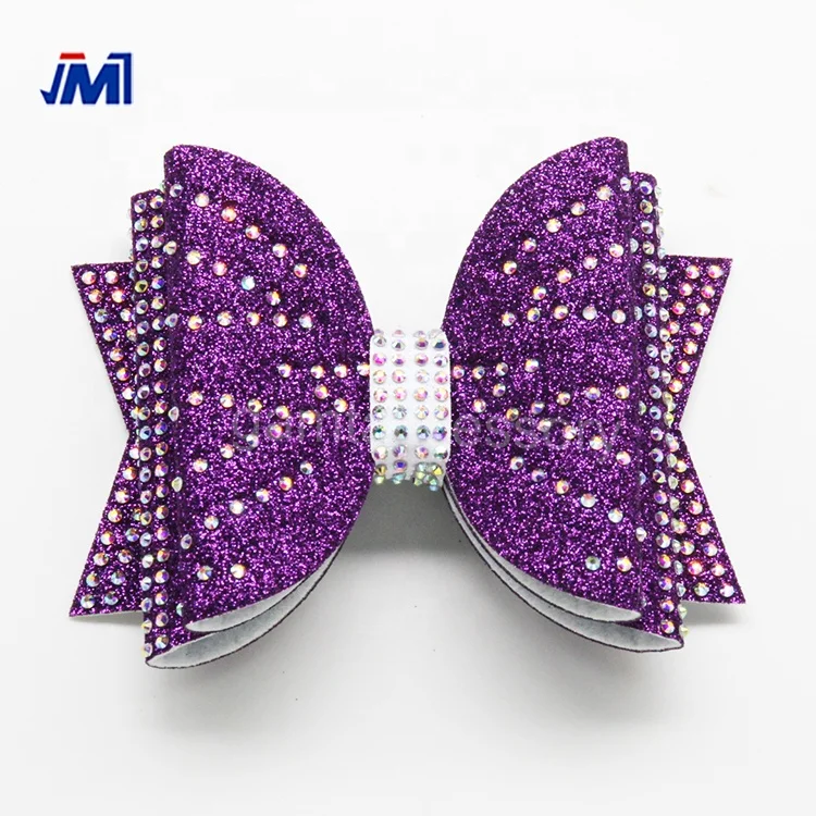 High Quality purple Glitter Dolly Cheer Bows For Cheerleading Wholesale