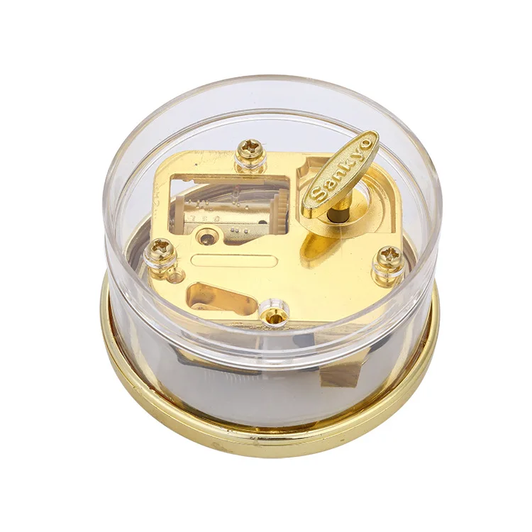 Ever Bright Wholesale Round-Shape Transparent Acrylic Music Box Metal Wind Up Gold Plating Mini Acrylic  Music Box For Kids Gift