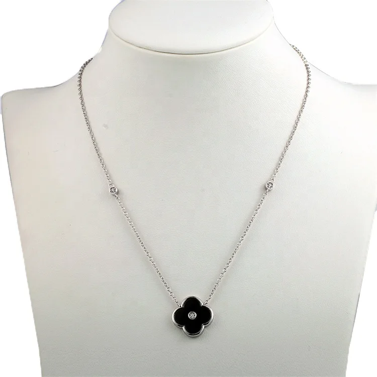 Wholesale Cheap Fashion Lucky Four Leaf Clover Design Black Ceramic Necklace 925 Sterling Choker For Women