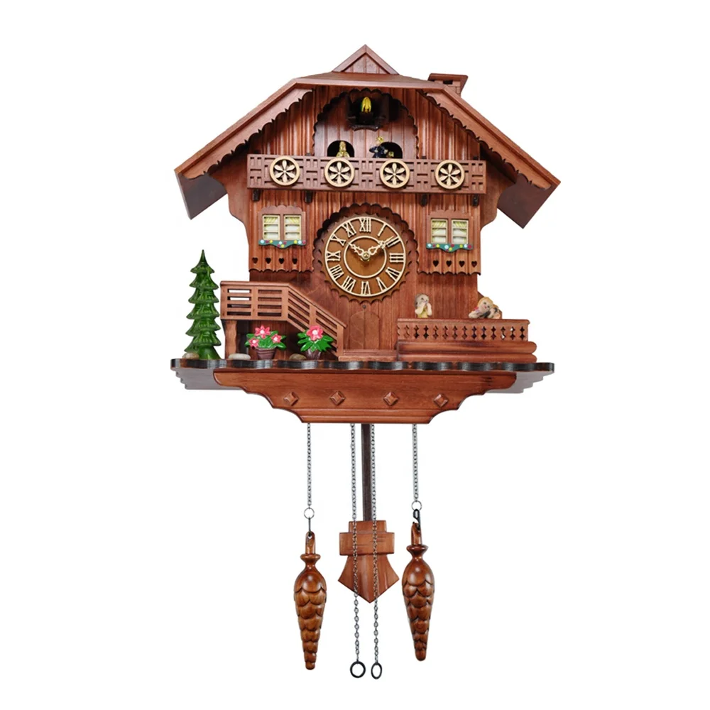 factory direct sale birds come out wood cuckoo pendulum retro wall clock