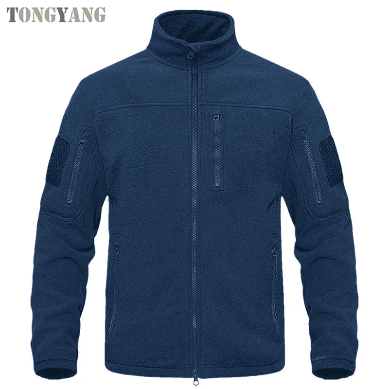 TONGYANG Full Zip up Tactical Green Fleece Jacket Thermal Warm Work Coats Mens Pockets Safari Jacket Hiking Outwear Windbreaker