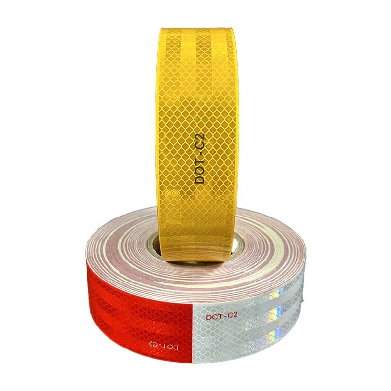 Customized White And Red Edge Sealed Car AccessoriesSelf Adhesive Vehicle Retro Reflective Sticker DOT-C2 Conspocuity Tape