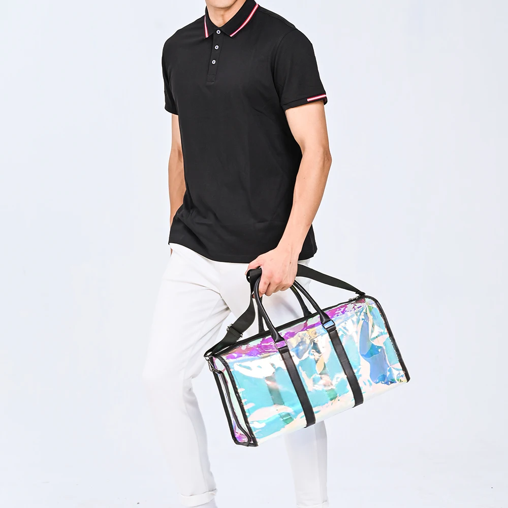 Luxury custom fashion handbag luggage bag waterproof thick Pvc transparent three-dimensional holographic travel sports bag