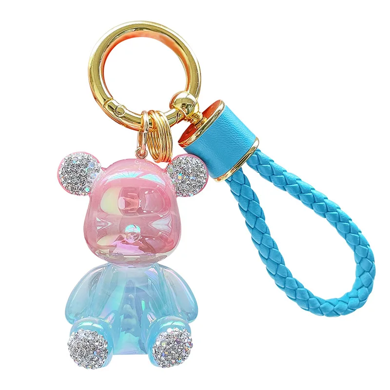 Luxury Candy color bear couple cute keychain car doll Acrylic bear key pendant creative bag pendant leather wristlet  keychain