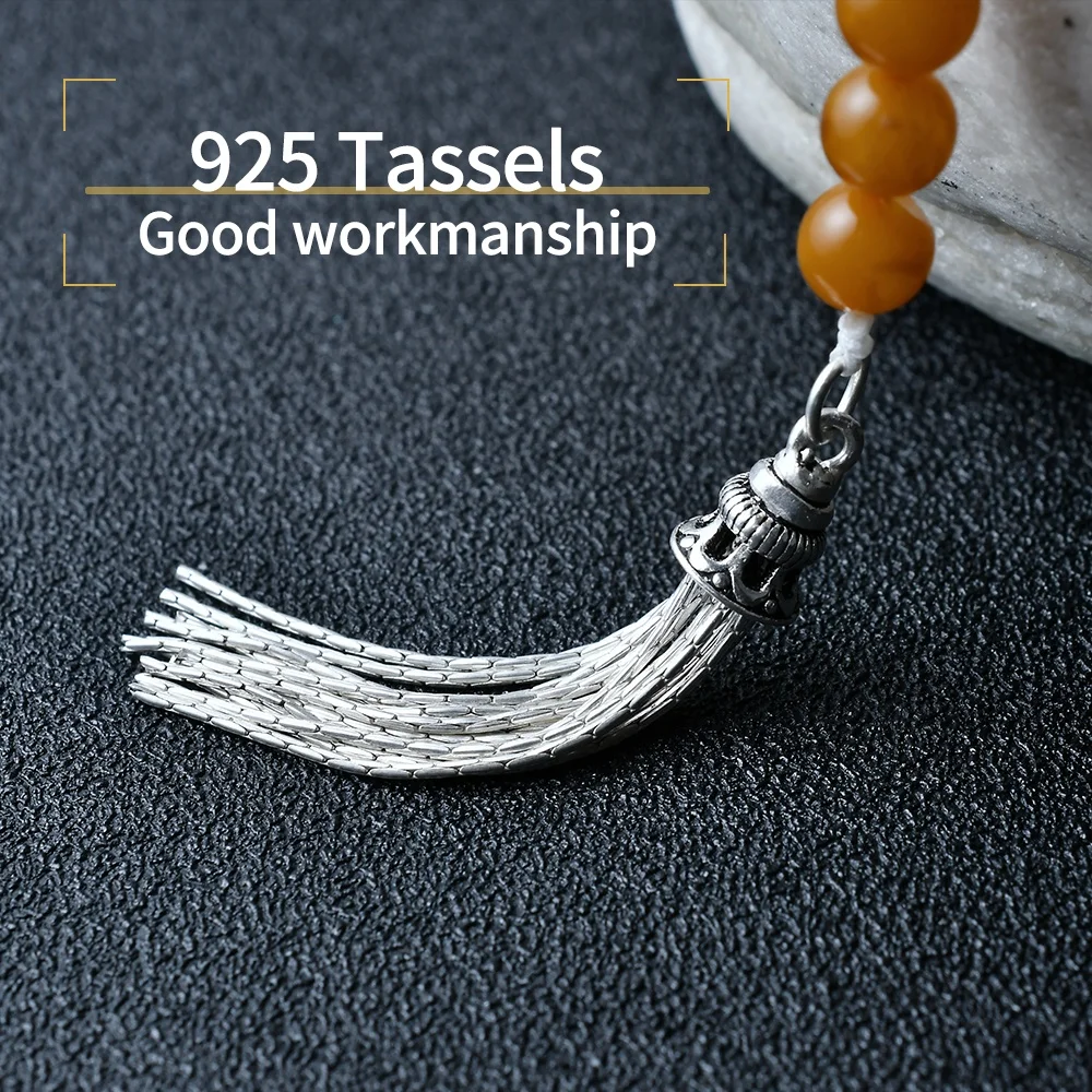 YS33NAM009 Natural Amber 925 Sterling Silver Tassel Prayer Bead Amber Prayer Beads Muslim Prayer Beads Islamic Tasbih Tesbih