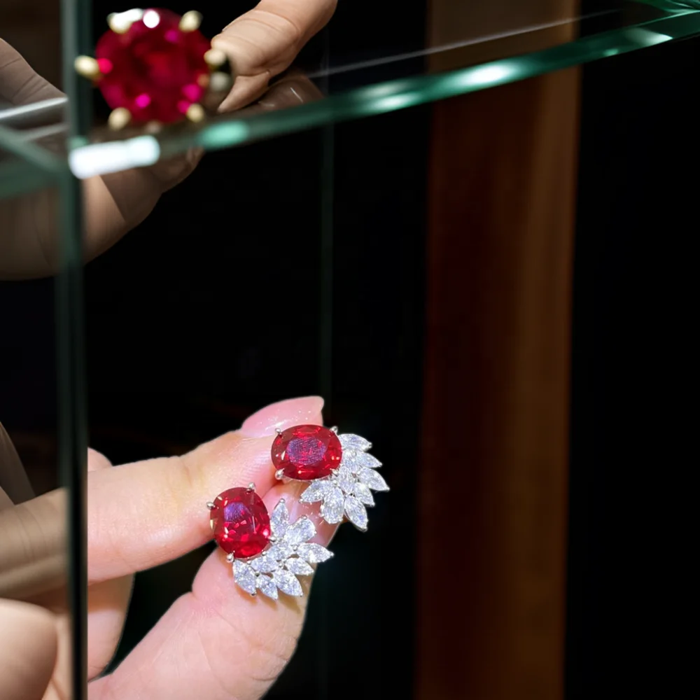 Trendy Design Flower Earrings With Ruby Stone Wholesale Price 14K 18K Solid Gold Earrings Jewelry Women Vietnam Manufacturer BT3