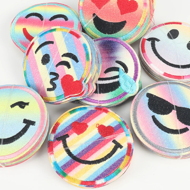 Factory direct in stock Embossed Smiley Pattern Patch Assorted Iron On Embroidery Badges For Clothes