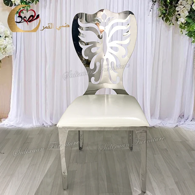Dining furniture white PU leather cushion carving silver throne chairs
