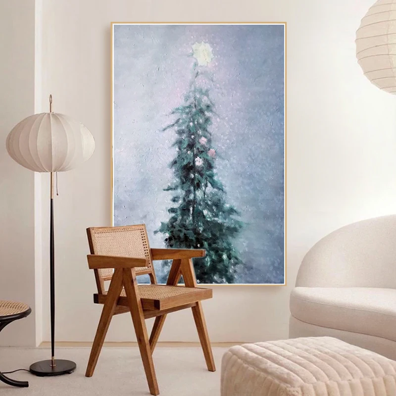 Flowering tree Over The Rose Garden Original large size canvas oil painting print for wall decoration