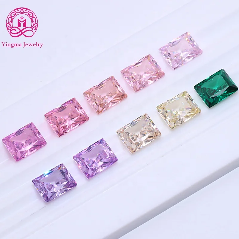 Synthetic gemstone pointed bottom CZ stones pink green morganite rose color 8x10mm rectangle shape radiant cut cubic zirconia