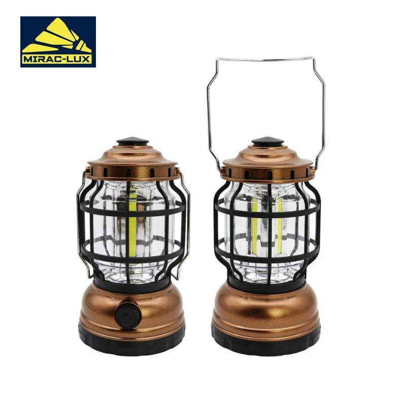 Wholesale Portable 2*AA Dimmable Antique Grid LED Family Outdoor Cheap COB Camping Light with Hook