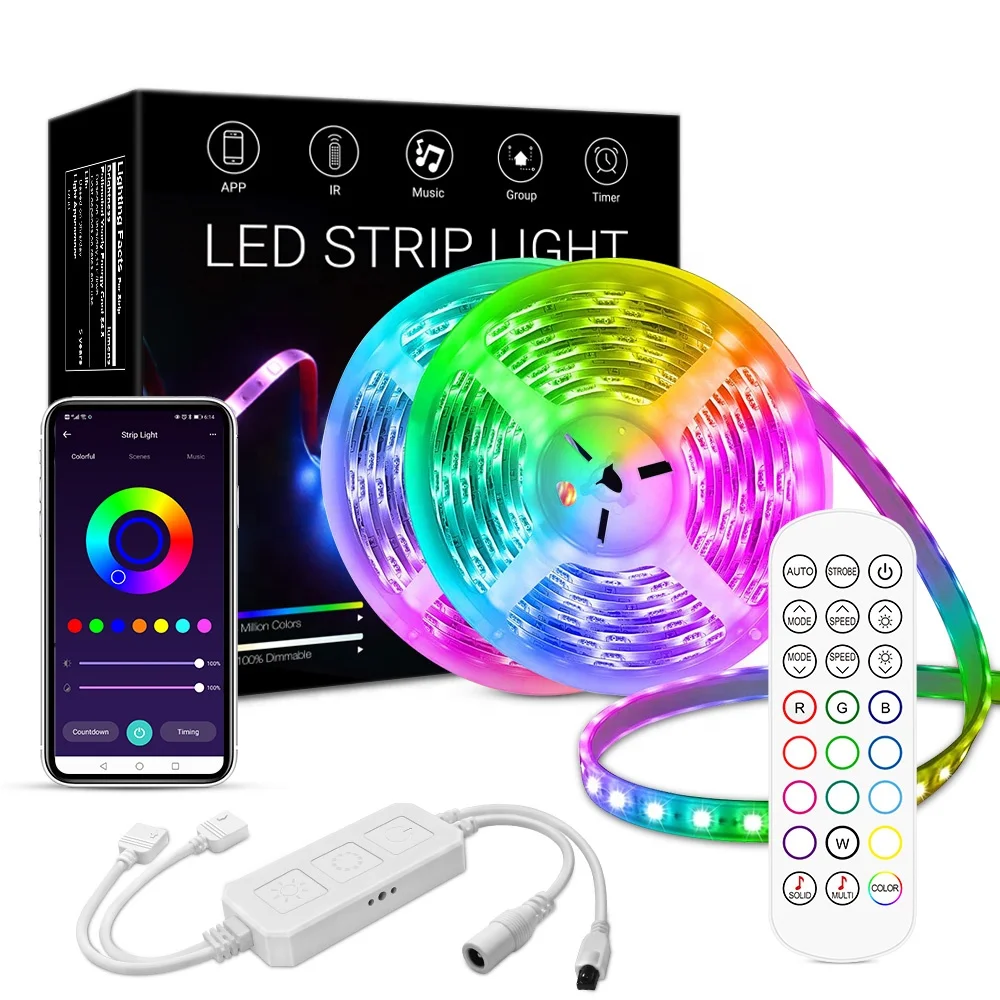 
LED Strip Lights 5M RGB Color Changing Dimming LED Lights For Home Kitchen Room Bedroom Dorm Room Bar with IR Remote DIY Mode 