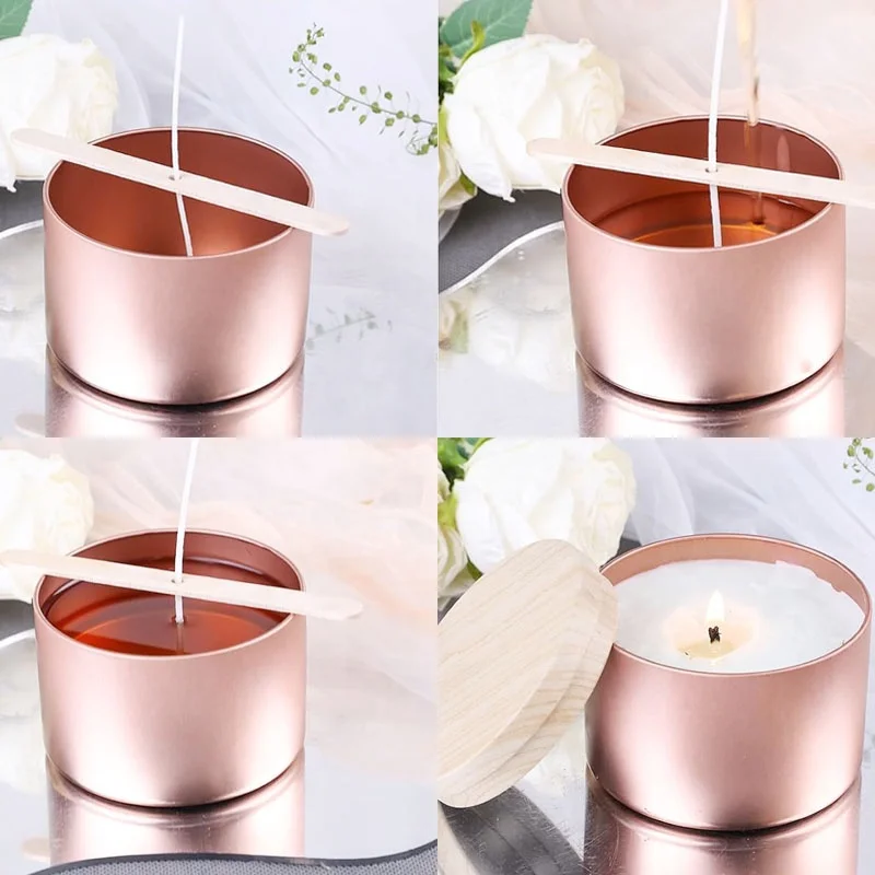 Premium Rose Gold Empty Round Jewelry Crafts Storage Gift Metal Box 4 Ounce 8 Ounce Candle Tin Can with Lid