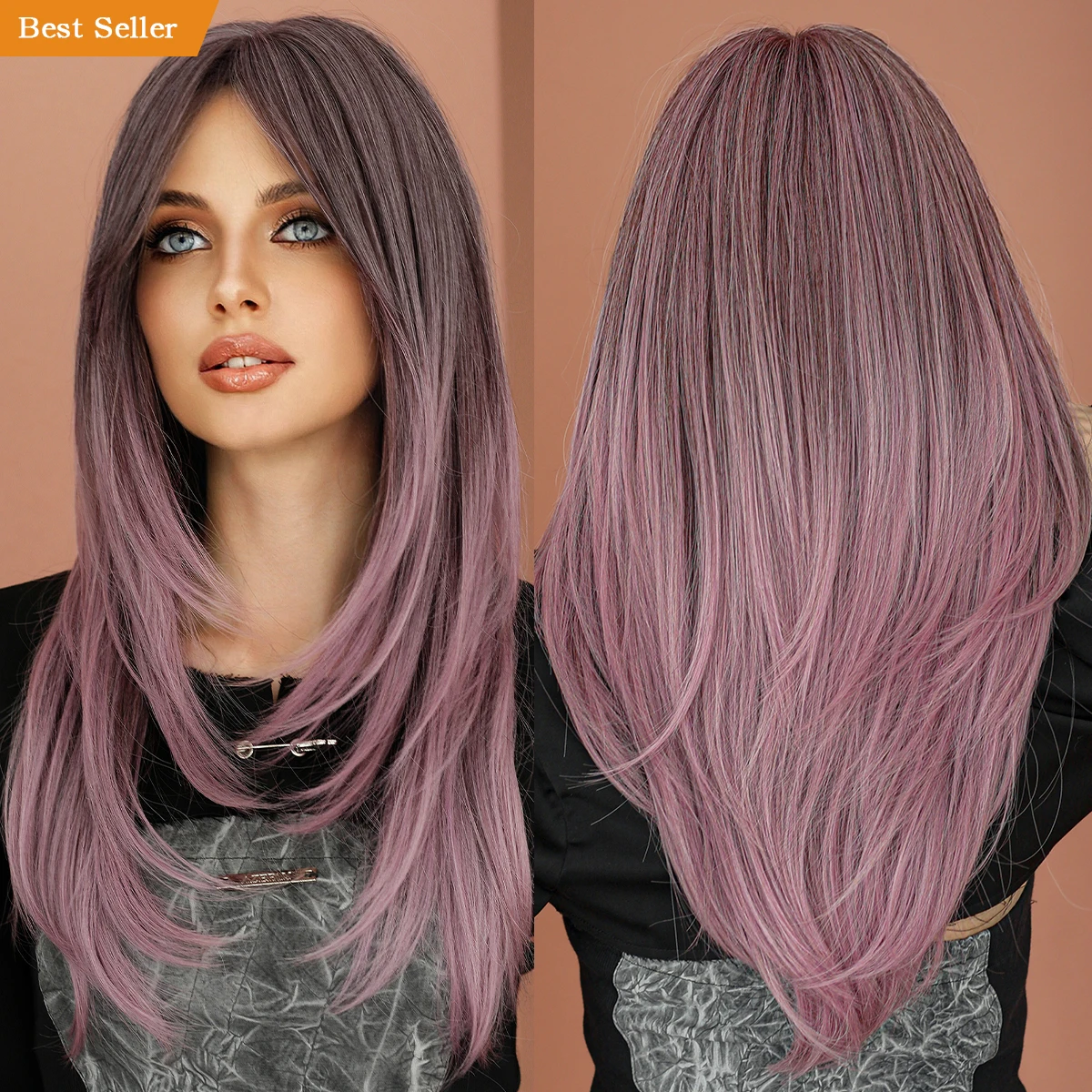 Perruques Layered Wigs with Bangs Lavender Purple Wigs for Women, Matte Natural Synthetic Hair for White Women Drag Queen Peluca