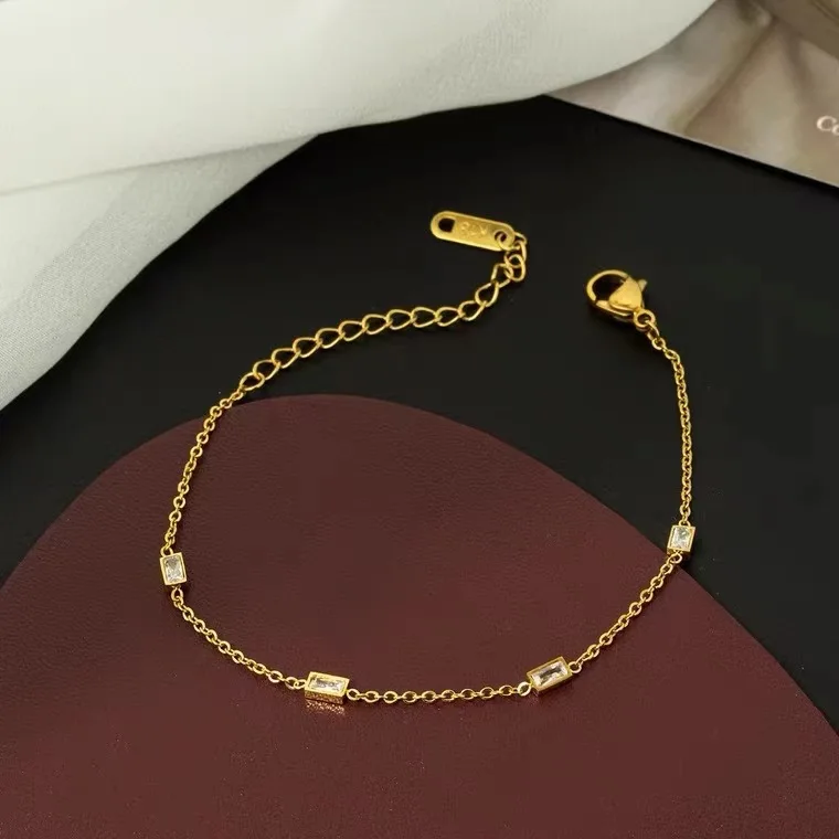 Stainless steel jewelry Wholesale titanium steel gold small square bracelet 316L Zircon bracelet designer jewelry