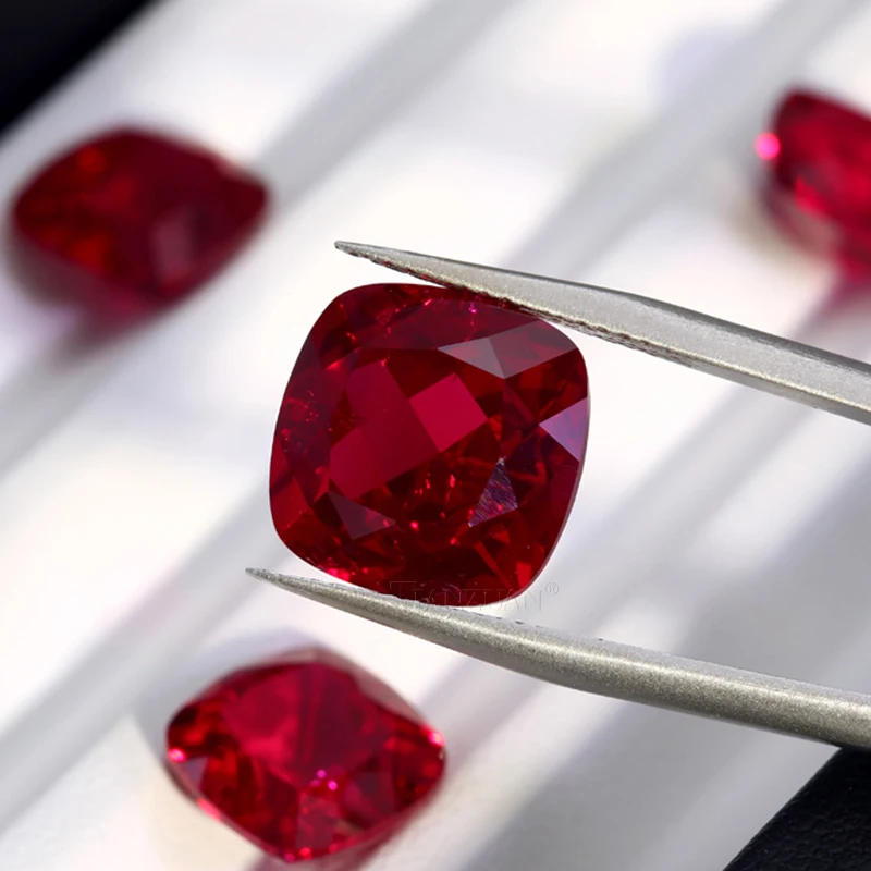 Lab Grown Ruby Pigeon Blood Red Ruby Cushion Shape Natural cut with Cracks and inclusions Loose Stone Beads Jewelry Making