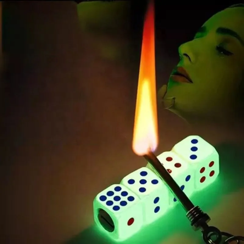 Creative Cool Design Refillable Butane Gas Cigarette Rotatable Glowing Dice Lighter For Smoking