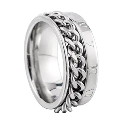 Retro Fashion Hip Hop Men And Women Waterproof Stainless Steel Roman Numeral Rotating Chain Rings For Couple Wedding Jewelry