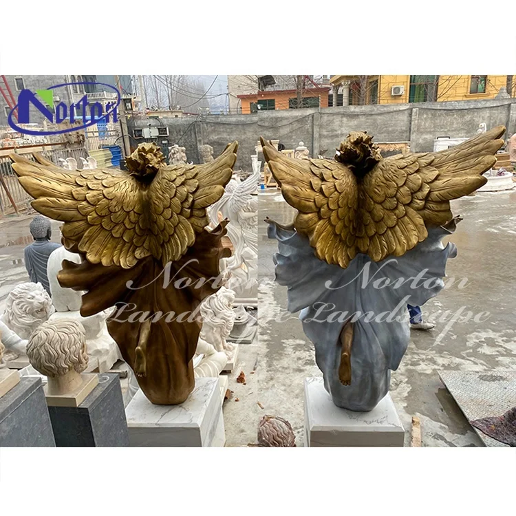 Outdoor Garden Decor Life Size Big Antique Copper Brass beautiful lady Bronze Angel Wings Statue Sculpture For Sale