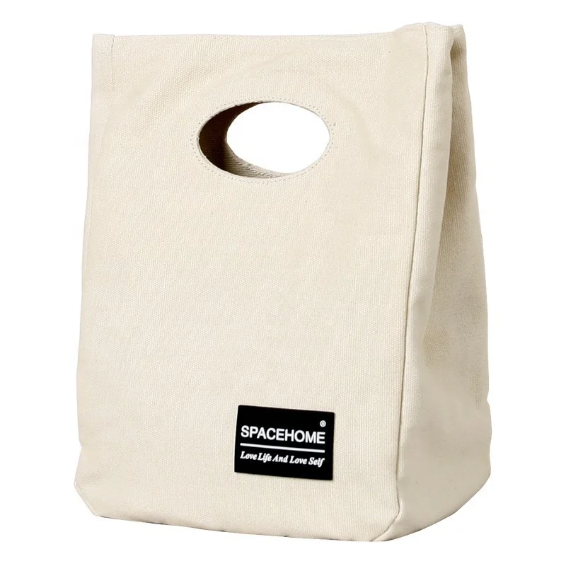 Pakistan custom logo square solid white cotton canvas lunch carry tote bag with magnetic button