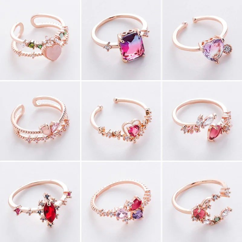 Wholesale Fashion Elegant Micro-inlaid Crystal Colorful Zircon Heart Flower Shaped Ring