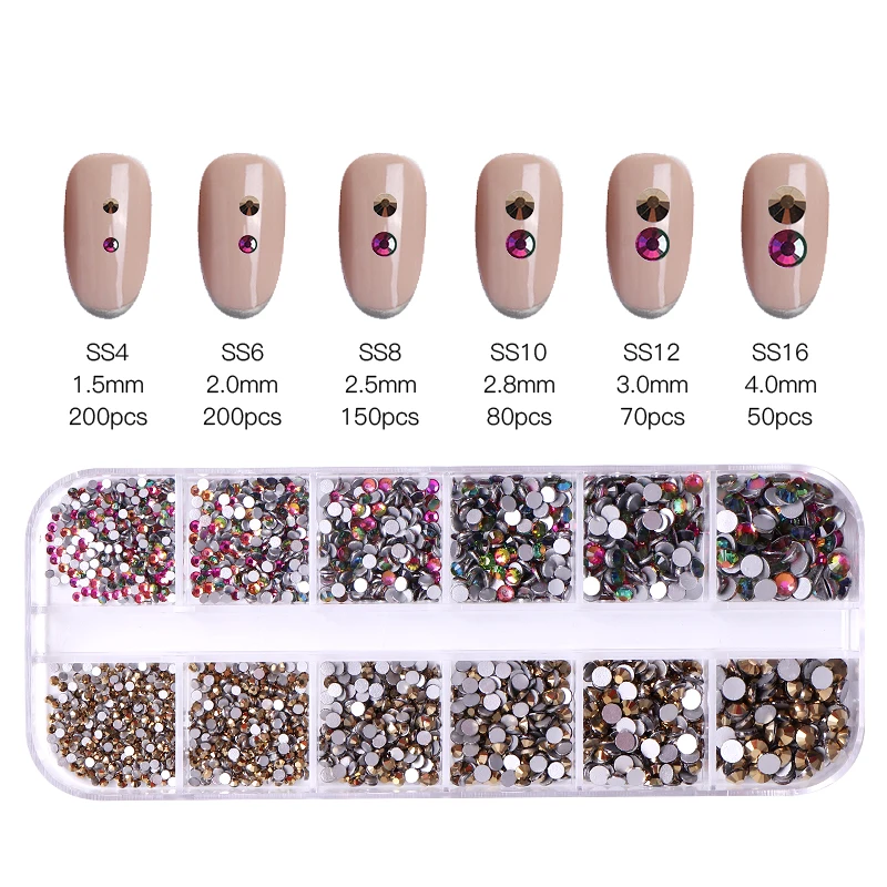 Nail Rhinestones Manicure Tool Kit Multi Sizes Glass Crystal Flatback diamonds Shiny Nail Germs Jewels for Nail Art DIY Crafts